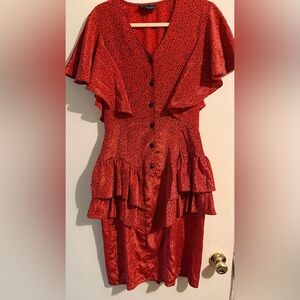 Red Ruffle Button-Front Women’s Dress